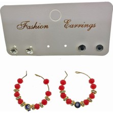 X-lady Accessories Altın Renk Kırmızı Boncuk Şık Sallantılı El Işi Kombin Küpe - 2239