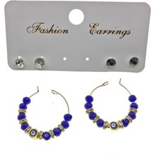 X-lady Accessories Altın Renk Mavi Boncuk Şık Sallantılı El Işi Kombin Küpe - 2240