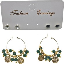 X-lady Accessories Altın Renk Yeşil Boncuk Şık Sallantılı El Işi Kombin Küpe - 2243