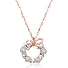 Stil Love Gümüş Rose Inci Kurdele Kadın Kolye