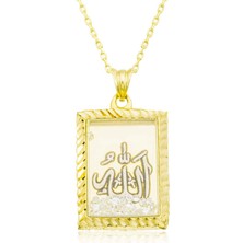 Stil Love Gümüş Gold Allah Yazılı Kadın Kolye