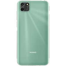 Caseworld Huawei Y5P ile Uyumlu Kapak Kamera Korumalı Tıpalı Silikon Şeffaf Kılıf