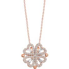 Stil Love Gümüş Rose Kalpli Açılabilen Yonca Kadın Kolye