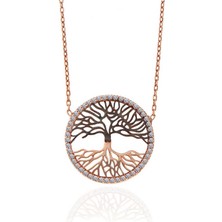 Stil Love Gümüş Rose Hayat Ağacı Kadın Kolye