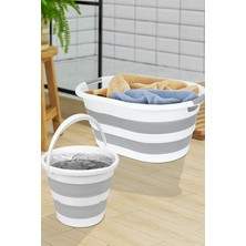 2'li Mega Set Katlanabilir Çamaşır Sepeti Sele 12,8 Lt Katlanır Akordiyon Su Kovası