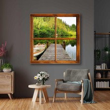 Göl Manzarasına Açılan Ahşap Pencere Nature Doğa Kanvas Tablo