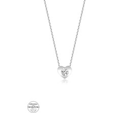 Twem Silver Swarovski Taşlı Kalp Tektaş Kadın Gümüş Kolye