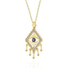 Stil Love Gümüş Gold Nazarlı Göz Kadın Kolye