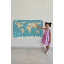 Lila Fil Eğitici Dünya Haritası Dünya Atlası Çocuk ve Bebek Odası Duvar Sticker 3776XL