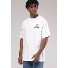 Glb Catch Erkek Owersıze Bisiklet Yaka Fido Baskılı Tişört -Beyaz