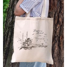 Bk Gift Istanbul Tasarımlı Kanvas Bez Çanta, Baskılı Omuz Çantası, Alışveriş Çantası, Plaj Çantası, Arkadaşa Hediye-2