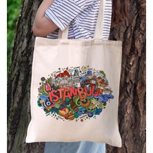 Bk Gift Istanbul Tasarımlı Kanvas Bez Çanta, Baskılı Omuz Çantası, Alışveriş Çantası, Plaj Çantası, Arkadaşa Hediye-8