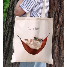 Bk Gift Kedi Tasarımlı Kanvas Bez Çanta, Baskılı Omuz Çantası, Alışveriş Çantası, Plaj Çantası, Arkadaşa Hediye-2