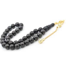 Murty99 Sarı Gümüş Kaplama Püsküllü Küre Kesim Oltu Taşı Tesbih 10 mm