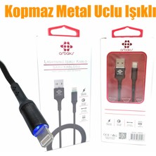 Tstore (Iphone) Kopmaz Metal Uclu Işıklı Hızlı Şarj Kablosu Arbaks ARB050