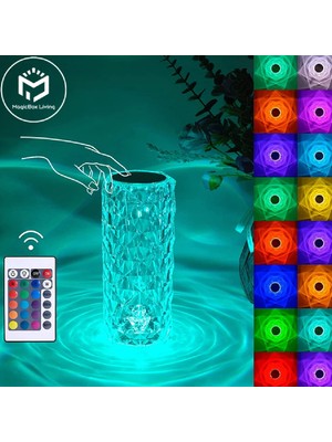 Wlue Akrilik Şarjlı Kristal LED Masa Lambası 20 Mod Rgb Dokunmatik Ambians Dekor Gece Lambası