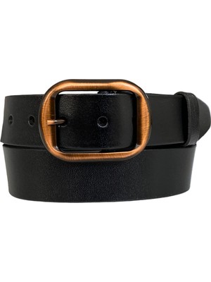 Goderi   Deri, Efsane Bakır Rengi Tokalı, Siyah Kadın Kot Kemeri 4 cm