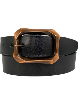 Goderi   Deri, Efsane Bakır Rengi Tokalı, Siyah Kadın Kot Kemeri 4 cm