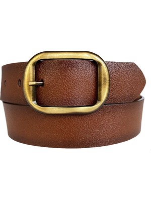 Goderi   Deri, Efsane Gold Fırçalı Tokalı, Kahverengi Kadın Kot Kemeri 4 cm