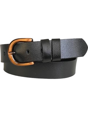 Goderi   Deri, Efsane Bakır Rengi Tokalı, Siyah Kadın Kot Kemeri 4 cm