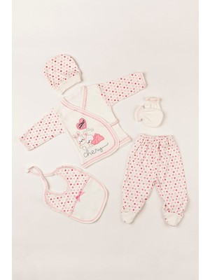 Baby Kids Colors  Bebe Yenidoğan 5li Hastane Çıkışı Zıbın Set Pembe Tavşan