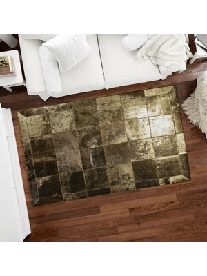 Dericibey Gold Varaklı Patchwork Doğal Dana Derisi Halı 80 x 150 cm