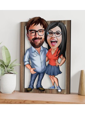 Bk Gift Kişiye Özel Sevgililer Karikatürlü 3D Ahşap Tablo-1