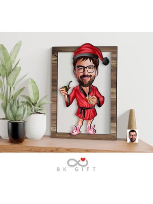 Bk Gift Kişiye Özel Yeni Yıl Karikatürlü 3D Ahşap Tablo-8