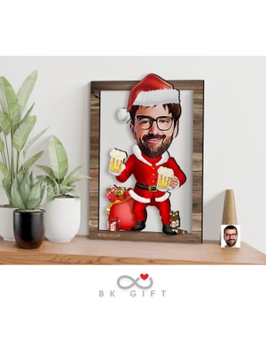 Bk Gift Kişiye Özel Yeni Yıl Karikatürlü 3D Ahşap Tablo-5