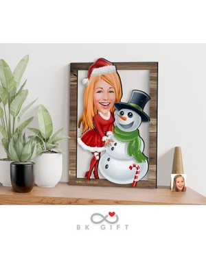 Bk Gift Kişiye Özel Yeni Yıl Karikatürlü 3D Ahşap Tablo-3