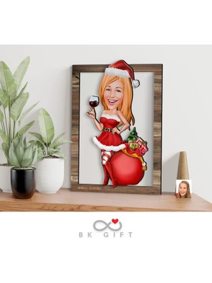 Bk Gift Kişiye Özel Yeni Yıl Karikatürlü 3D Ahşap Tablo-2
