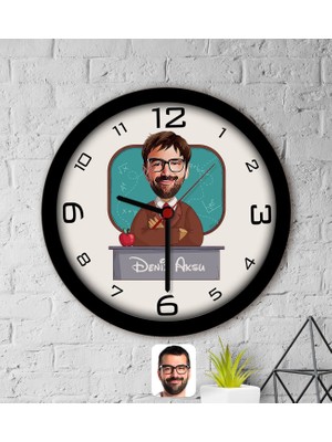 Bk Gift Kişiye Özel Erkek Öğretmen Karikatürlü Ahşap Duvar Saati-3