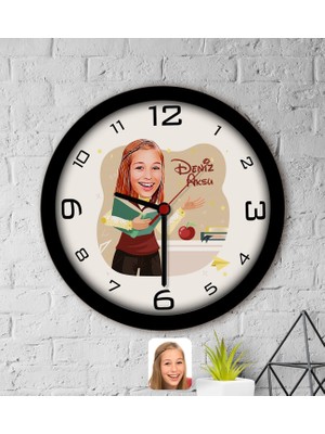 Bk Gift Kişiye Özel Öğretmen Karikatürlü Ahşap Duvar Saati-3