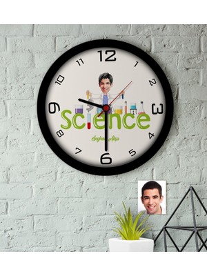BK Kişiye Özel Erkek Fen Bilimleri Öğretmeni Karikatürlü Ahşap Duvar Saati-1