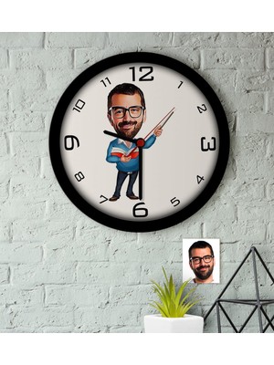 BK Kişiye Özel Erkek Öğretmen Karikatürlü Ahşap Duvar Saati-4