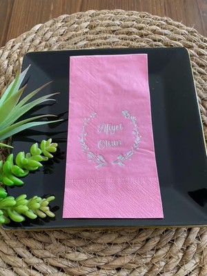 Kidspartim Gümüş Yaldızlı Pembe Afiyet Olsun Peçete