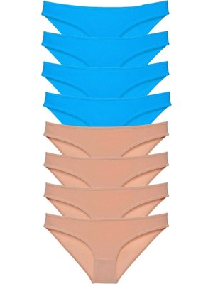 Royaleks 8 adet Eko Set Likralı Kadın Slip Külot Ten ve Mavi