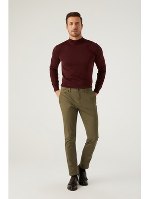 TWN Slim Fit Yeşil Armürlü Chino Pantolon 0ECC3S208232M