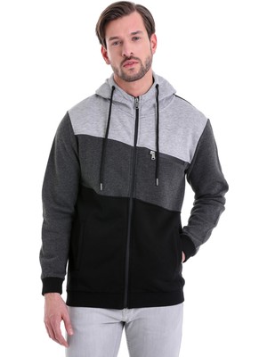 Hatemoğlu Siyah Regular Fit Düz Kapüşonlu Fermuarlı Sweatshirt