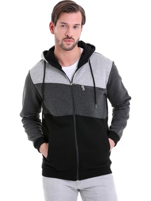 Hatemoğlu Siyah Regular Fit Düz Kapüşonlu Fermuarlı Sweatshirt