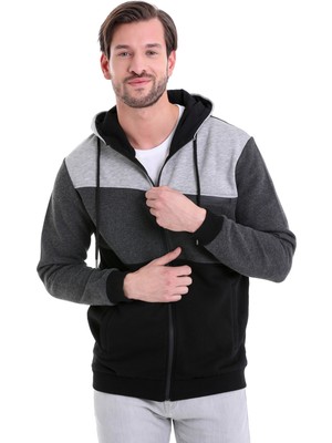 Hatemoğlu Siyah Regular Fit Düz Kapüşonlu Fermuarlı Sweatshirt