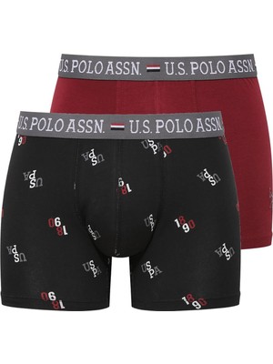 U.S. Polo Assn. Erkek Modal Bordo - Siyah Baskılı 2'li Boxer 80487