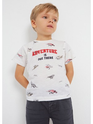 Mayoral Erkek Çocuk Baskılı Kısa Kol T-Shirt Krem 3002