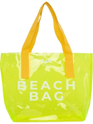 Bagmori Açık Yeşil Beach Bag Baskılı Şeffaf Plaj Çantası