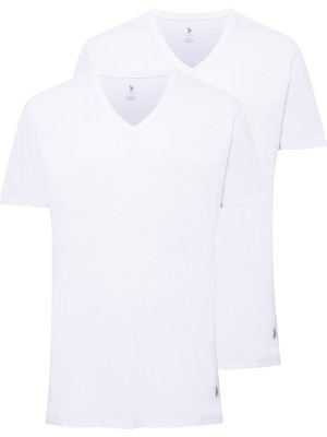U.S. Polo Assn. Erkek Beyaz 2 Li Yuvarlak Yaka T-Shirt Kısa Kol Günlük Pamuklu 90002