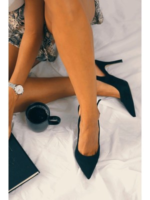 La Limar Siyah Süet Stiletto Kadın Topuklu Ayakkabı 8,5 cm Ökçe Yüksekliği ile Şık Tasarım