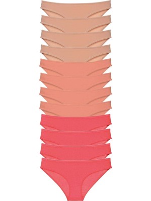 Royaleks 12 adet Süper Eko Set Likralı Kadın Slip Külot Ten Pudra Fuşya