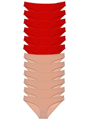 Royaleks 12 adet Eko Set Likralı Kadın Slip Külot Kırmızı Ten