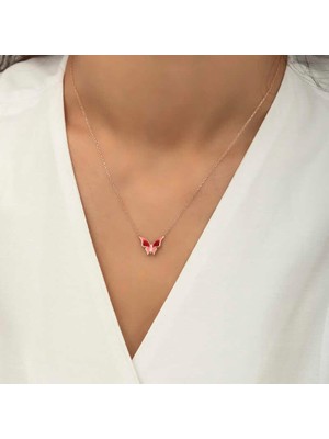 Kurra Store 925 Ayar Gümüş Rose Minimal Kelebek Kadın Gümüş Kolye