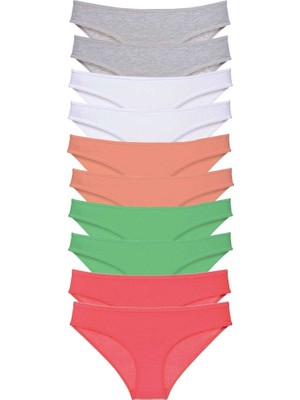 Royaleks 10 adet Süper Eko Set Likralı Kadın Slip Külot Gri Beyaz Pudra Yeşil Fuşya